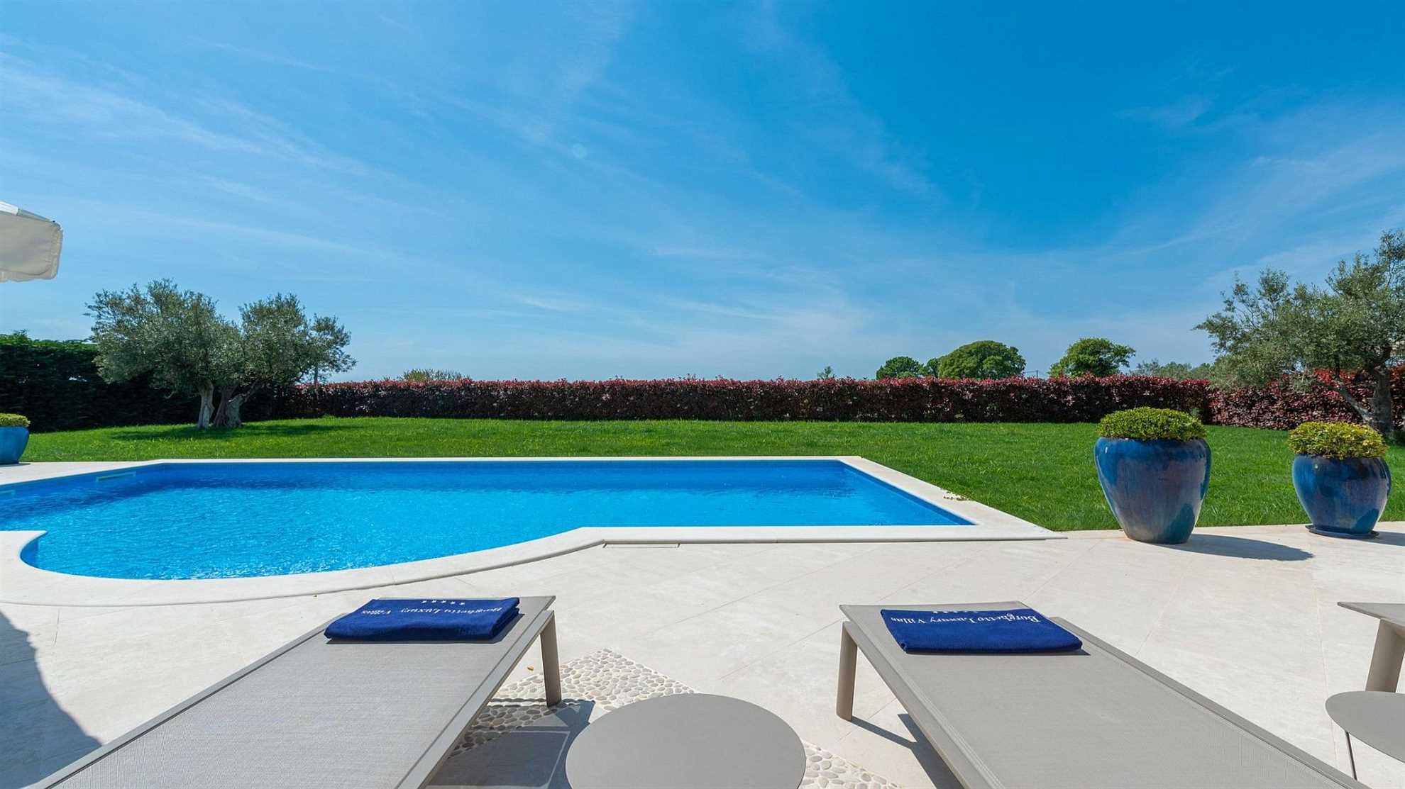 A modern villa in Vabriga with a pool and a graden