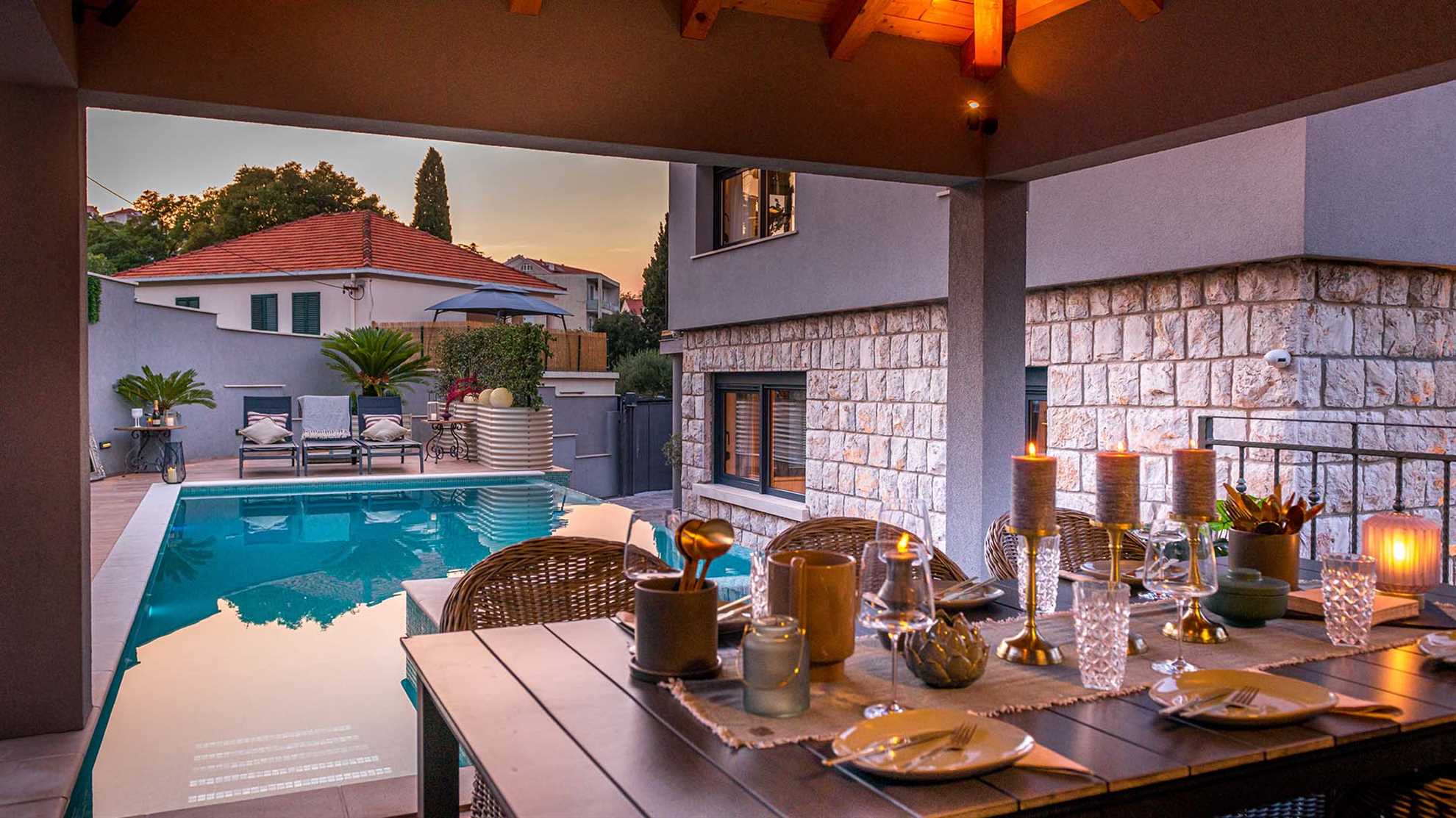 A modern vacation house in Dubrovnik with a pool