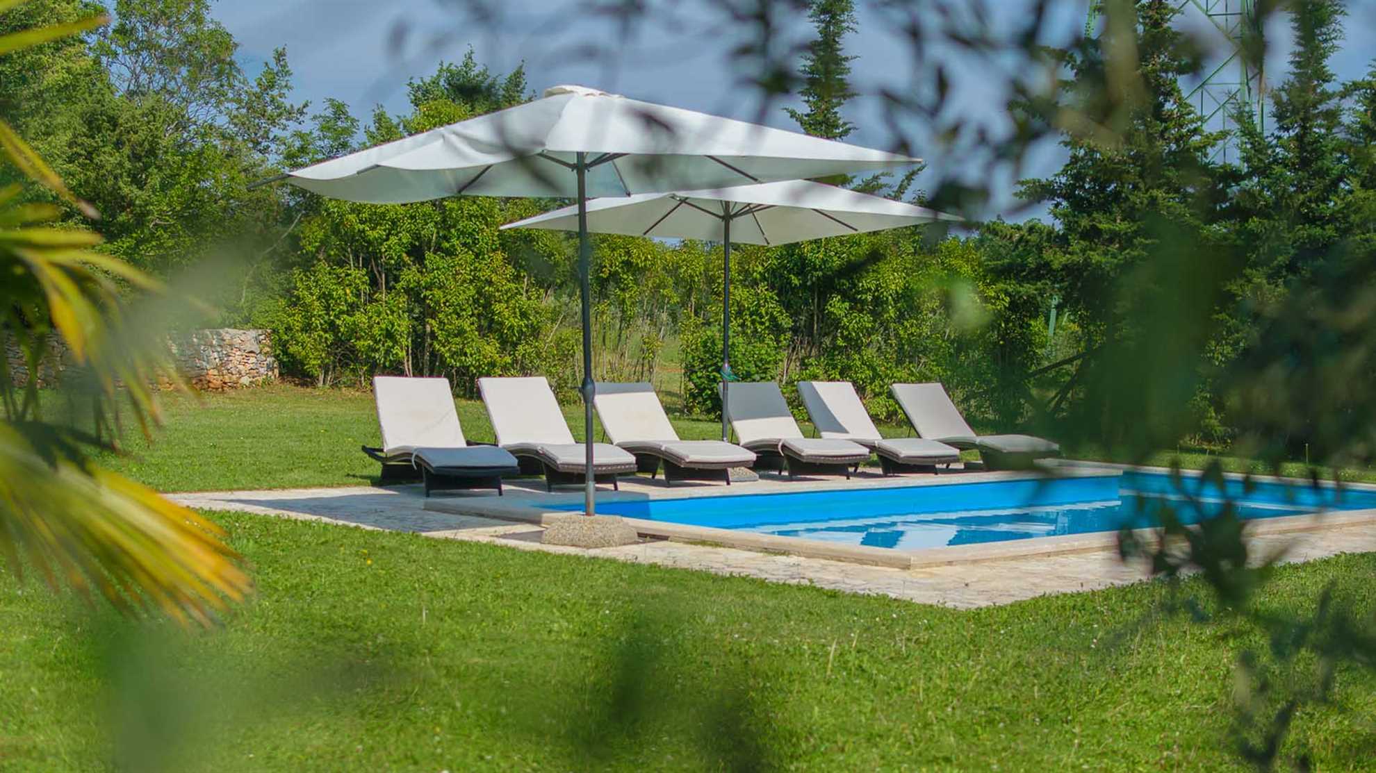 A traditional, stone villa in Marčana with a pool and children's playground