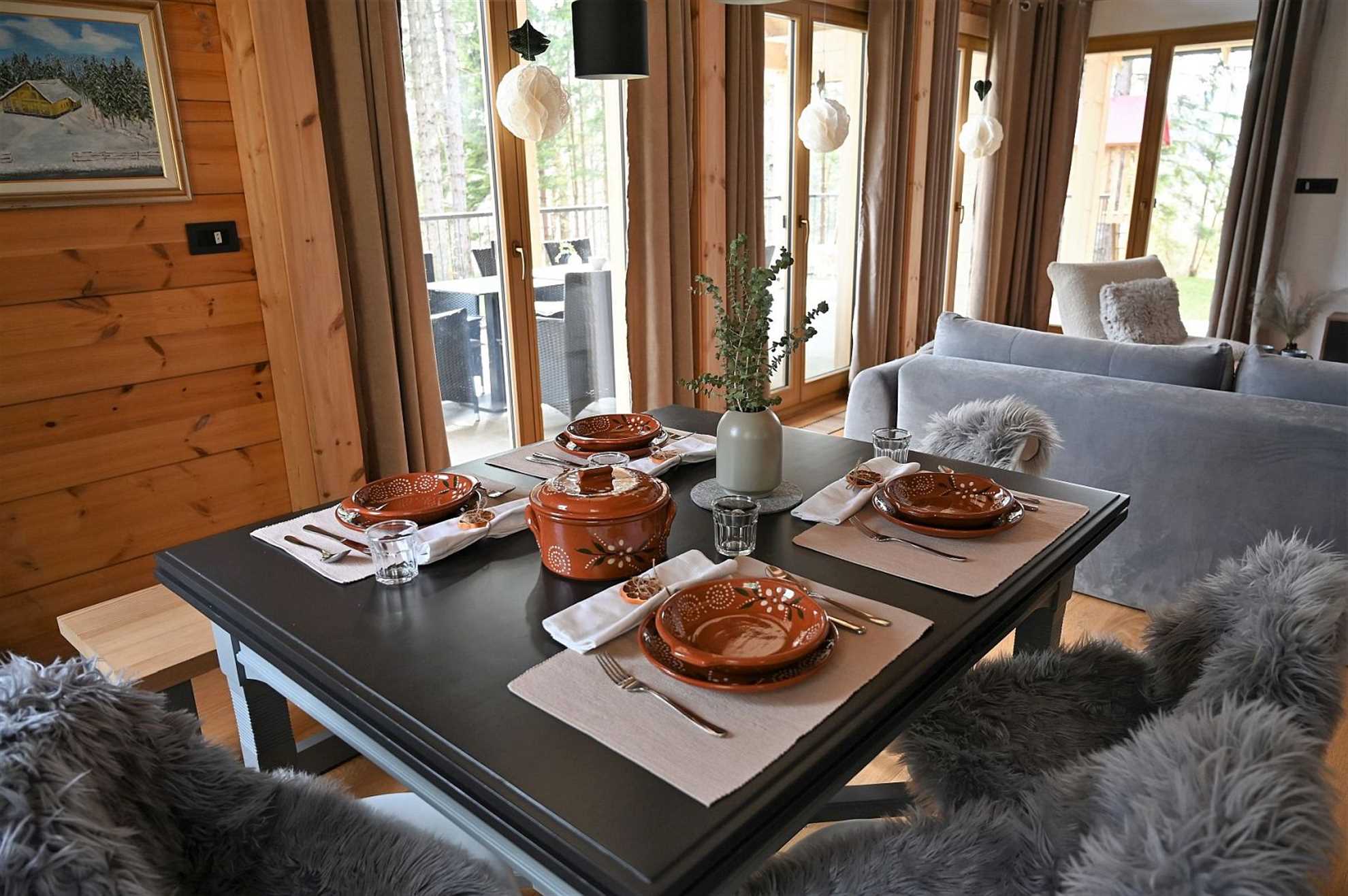 A luxury mountain cabin in Stari Laz featuring a finnish sauna